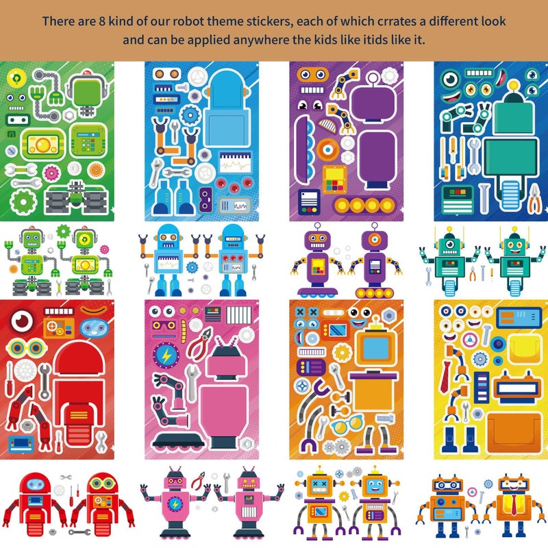 T-Antrix 24 Sheets Make Your Own Robot Stickers Make A Face Stickers for Kids Toddlers with Robots DIY Craft Kids Party Favor Supplies Crafts - Image 2
